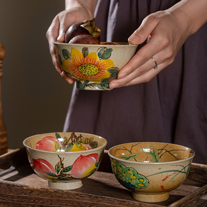 手绘向日葵水蜜桃碗景德镇釉下五彩陶瓷餐具饭碗汤碗面碗单个家用
