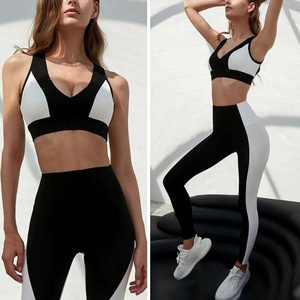 欧美时尚瑜伽服套装夏季新款深V撞色性感大露背美背运动健身服女