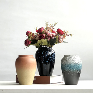 新中式陶瓷花瓶摆件客厅玄关花艺居家水培简约圆形复古装饰花器