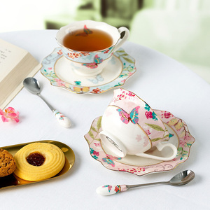欧式ins风小巧咖啡杯套装陶瓷杯骨瓷英式复古粉色下午茶花茶杯子