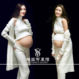 2019孕妇照服装高端展会新款白色性感时尚简约影楼艺术写真拍摄