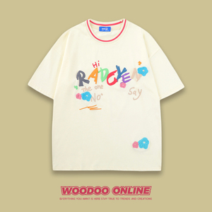 雷德西恩 WOODOO 设计师品牌 美式暗黑做旧字母人物 男女短袖T恤