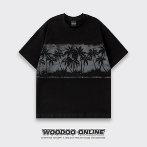沙滩椰林 WOODOO 设计师品牌 美式高街简约休闲宽松百搭 男女T恤