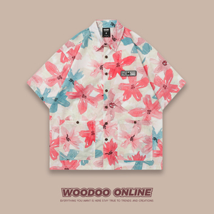 水墨花卉 WOODOO 设计师品牌 美式高街休闲创意宽松百搭 男女衬衫
