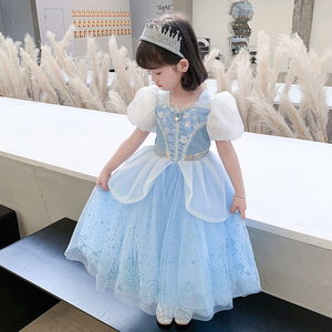 公主裙女童灰姑娘艾莎爱莎衣服夏正版新款艾沙冰雪奇缘爱沙连衣裙