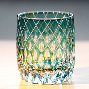金致手工水晶玻璃杯竹之善洛克威杯绿远雷威士忌酒杯日式江户切子