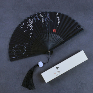 扇子折扇古风女式中国风新中式汉服道具随身迷你黑6寸马面裙扇子