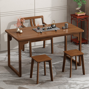 小茶桌椅组合功夫大板桌茶台一体家用阳台实木新中式办公室书桌子