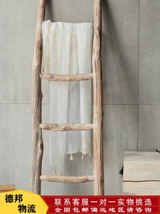 实木梯子收纳衣帽架原木小梯子简约树枝梯形置物架衣服整理木架子