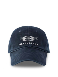 Balenciaga/巴黎世家 双环刺绣字母logo 水洗做旧蓝色 鸭舌棒球帽