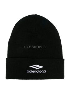 Balenciaga/巴黎世家 黑色 3B刺绣logo 黑色螺纹弹力针织帽冷帽