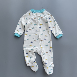 婴儿连体衣春秋款拉链式打底衣0-12个月纯棉宝宝睡觉包脚连袜爬服