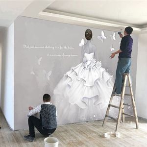 手绘艺术女装服装店背景墙纸8d个性时尚卧室壁画商场婚纱婚庆壁纸