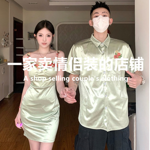 小众设计感情侣装夏装新款ins超火短袖衬衫女法式连衣裙一裙一衣