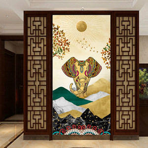8d东南亚风格大象玄关壁画瑜伽室过道走廊装饰壁纸风水艺术墙布