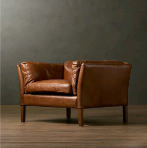 美式复古羽绒沙发意式真皮小户型客厅中古风油蜡皮直排工业风沙发