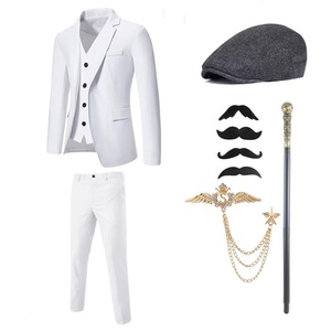亚马逊1920S盖茨比套装帽子男士西装马甲衬衣订婚派对装长袖修身