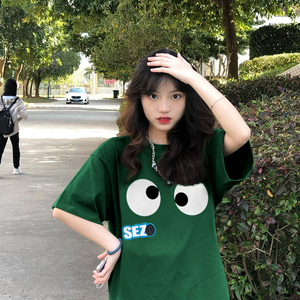 小个子短袖t恤女夏季新款墨绿色设计感小众独特别致港味chic上衣