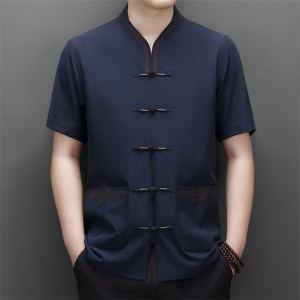中国风唐装短袖衬衫小码男士夏季中老年中国风新中式汉服小号XS码