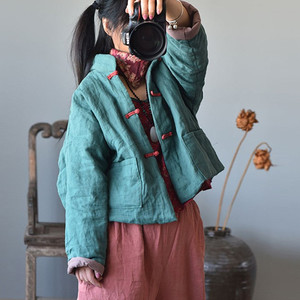 中国风棉服女冬季短款棉袄减龄唐装棉衣新中式李子柒衣服同款墨绿