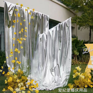 烫金布料婚庆节日舞台背景布幔装饰布弹力桌布金色银色包柱子包树