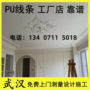 武汉上门安装pu线条石膏线条角花灯盘梁托罗马柱背景墙装饰法式