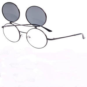 2023年韩版复古圆形墨镜大框太子镜男女金属翻盖太阳眼镜双层镜片