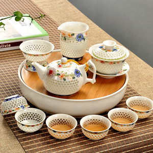 青花瓷蜂窝玲珑茶具套装特价礼盒镂空茶杯整套景德镇陶瓷功夫茶具