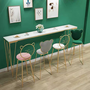 北欧网红高脚桌简约小吧台奶茶店长条方桌理石桌椅组合靠墙家用