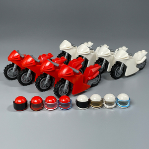 国产小颗粒拼装积木玩具摩托车赛车头盔挡风镜旅行拍照兜风场景