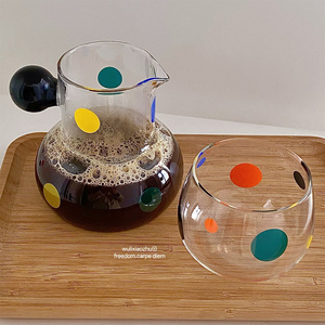 屋里小猪*创意彩色波点玻璃杯咖啡壶茶壶耐高温咖啡杯泡茶牛奶杯