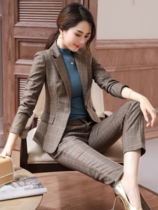 2024春秋格子西装外套女韩版修身高级职业套装英伦风时尚气质西服