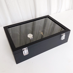 简约透明玻璃带盖手表收纳盒子手镯展示架家用大号海绵小枕头托盘