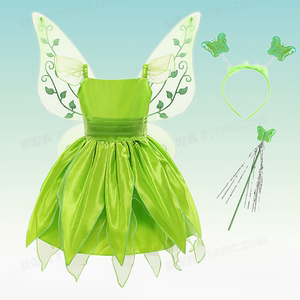 万圣节圣诞绿色小精灵儿童奇妙仙子小叮当公主裙Tinkerbell演出服
