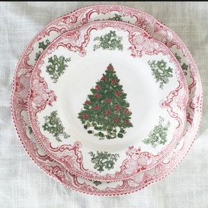 外贸出口英国JBS绿色圣诞树圣诞节西餐牛排陶瓷餐具摆盘装饰盘子