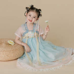 小贝家-萌主小羊-汉服女童夏季短袖儿童古装连衣裙超仙中国风新款
