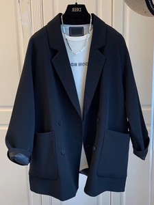 DHR黑色西装外套女宽松版型设计感小众秋季2024新款西服小个子
