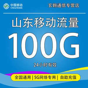 山东移动流量包充值100G全国通用流量包仅限5G网络使用24小时有效