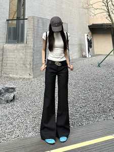 175高个子加长黑色垂感西装裤女春夏款低腰显瘦微喇叭直筒休闲裤