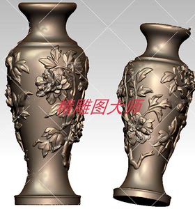 圆雕立体牡丹月季花瓶stl花瓶立体图3D打印模型obj四轴玉雕