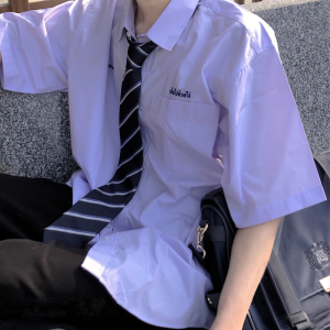 泰国校服学生DK/JK制服衬衫原创夏季紫色复古短袖泰式衬衣情侣款