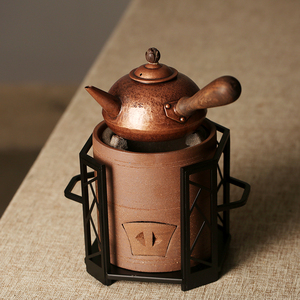 纯手工纯铜壶炭炉煮茶中式风炉陶壶家用烧水碳炉烧炭炉红泥泥炉小