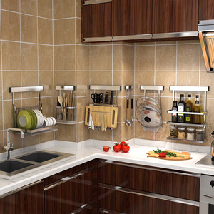 免打孔厨房置物架壁挂式不锈钢调料架碗碟沥水架挂架件转角省空间