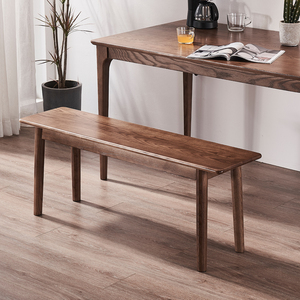 北欧长条凳餐桌凳床头凳实木换鞋凳原木白蜡木凳子简约现代胡桃色