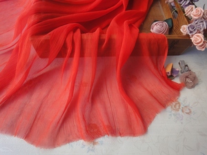 橙色桑蚕真丝纱树皮皱布料韩国外贸单原创手工欧美日韩服装面料