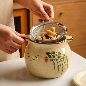 复古陶瓷装猪油灌子调料盒商用厨房家用调料味罐辣椒佐料缸盅带盖