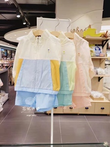 韩国中小童装 夏新款男女宝宝拼色拉链外套短裤套装 防晒空调服