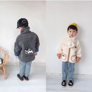 韩国中大童装 冬季新款男女童宝宝羊羔毛洋气棉衣外套 配围巾