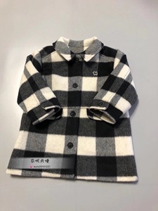 韩国BD童装 冬季新款男女童宝宝洋气黑白格子呢子大衣 夹棉外套