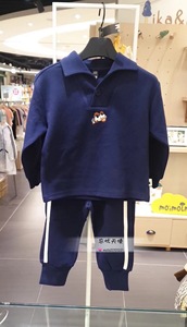 韩国中小童装 秋新款儿童韩版洋气藏蓝色翻领运动休闲中性套装